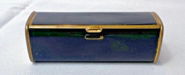 Vtg Black Enamel Compact Goldtone Powder Box Makeup Case - £23.70 GBP