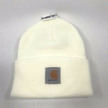New Carhartt Spell Out Box Logo Patch Knit Winter Beanie Hat Cap White OSFA - $39.55
