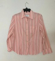 Villager Sz M Pink Striped Button Up Shirt Top  - £6.22 GBP