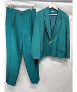 Ann May Vintage 80’sPant Suit 100% Silk Emerald Green Jacket SZ 12 &amp; Pan... - $172.82 CAD