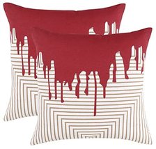 TreeWool (Pack of 2) Decorative Throw Pillow Covers Drip Accent in 100% Cotton C - £12.69 GBP