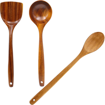 Wooden Wok Spatula Ladle Tool Set &amp; Long Handle Wooden Mixing Spoon, 14In Long H - £37.13 GBP