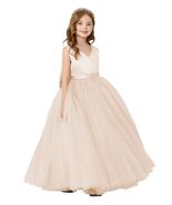 JISISANG Toddler Satin Tulle Dress Champagne Bow-Knot Flower Girl - Size 2 - €7,11 EUR