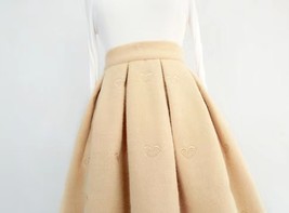 Women Winter Midi Pleated Skirt Outfit Apricot Warm Woolen Pleated Party Skirt  image 5
