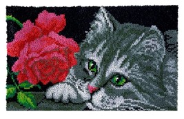 Cat with Rose Rug Latch Hooking Kit (85x58cm) - £59.41 GBP