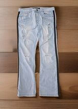 True Luck Jeans Mens Size 34x30 Distressed Denim Black Stripes J1 - $22.28