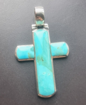 Vintage 925 Sterling Silver Turquoise Cross Pendant - £35.14 GBP