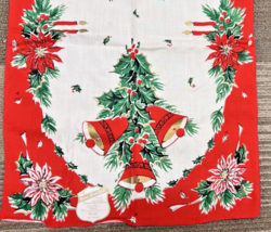 1950s Vintage New w Tag Christmas Table Runner Bells Holly Poinsettias 1... - $29.21
