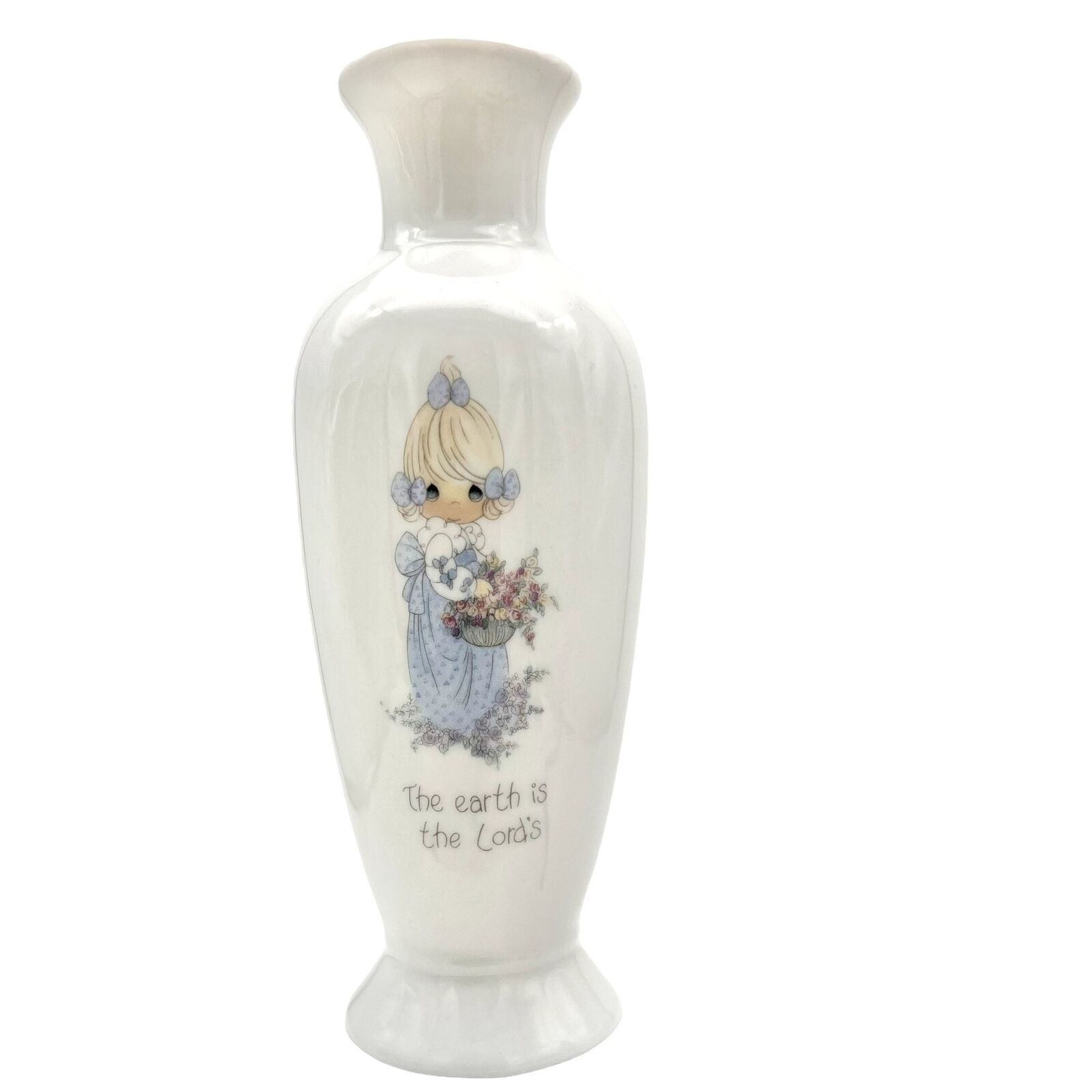 Primary image for Precious Moments Vase 6 inch tall White with Girl "The earth is the Lord's"