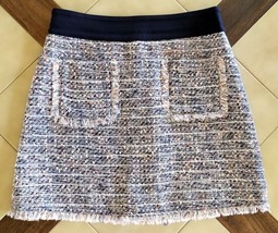 J.CREW Navy Blue Flecked Tweed Boucle Short Fringed Skirt w/ Pockets (6) - £15.34 GBP