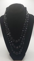 JEWELRY Vtg  Necklace Triple Strand Black Bead Button Clasp 18" - $14.85