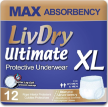 LivDry Ultimate XL Adult Incontinence Underwear, X-Large (12 Count), White - £23.43 GBP