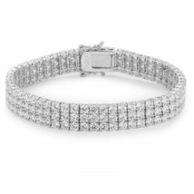 14K White Gold Plated 3-Row Prong Set 16.50Ct Simulated Gemstone Tennis Bracelet - £121.05 GBP