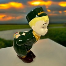Vtg Young Boy Figurine Looking For Kiss With Flower Behind Back 7&quot; HandPainted - $16.82
