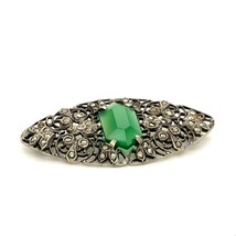 Antique  Sterling Victorian Art Deco Cluster Marcasite with Green Agate Brooch - £39.55 GBP
