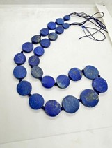 Coin Shape Beading unpolished Matte Lapis Lazuli string / strand necklac... - £21.70 GBP