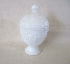 Vintage AVON Milk Glass Egg Shaped Covered Candy Dish Compote Floral Pattern - £5.70 GBP