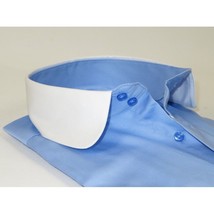 Men 100% Cotton Shirt CIERO MONTERO Turkey #STN 258 Blue/White Collar Slim Fit image 3