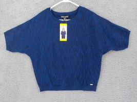 Dkny J EAN S Womens Top Sz S Marled Electric Blue Ss Round Neck Knit Shirt Nwt - £9.38 GBP