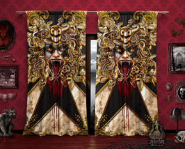 Black Carnivale Medusa Curtains, Gothic Cirqus Room, Venice Masquerade Window Dr - £128.96 GBP+