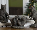 Black Bear Figurine Set of 3 Textured Detail Poly Stone Playful Poses - $45.53