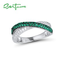 SANTUZZA Silver Rings For Women Pure 925 Sterling Silver Blue Green Pink CZ Deli - £21.07 GBP