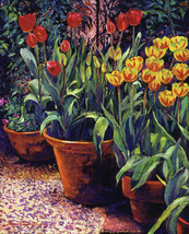 spring tulip flowers pots outdoor garden ceramic tile mural medallion backsplash - £86.06 GBP+