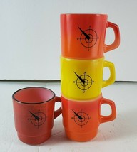 4 Vtg Fire King Anchor Hocking Northwest Airlines Red Yellow Orange Coffee Mugs - £55.21 GBP