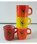4 Vtg Fire King Anchor Hocking Northwest Airlines Red Yellow Orange Coff... - £54.71 GBP