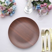 6 Brown 10&quot;&quot; Round Wood Grain Design Heavy Duty Plastic Plates Party Decorations - £16.93 GBP