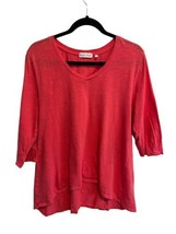 HABITAT Womens Tunic Top Coral Orange Tee T-Shirt 3/4 Sleeve V Neck Sz L - $19.19