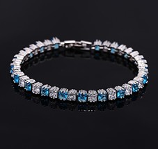 Elegant Princess Cut Light Blue CZ Crystal Tennis Bracelets Bangles for Women An - £16.09 GBP