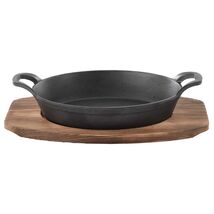 MegaChef Mini Cast Iron Oval Pan with Wood Tray - $56.34