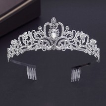 Silver Colors Pink Crystal Combs Tiaras Bridal Jewelry Sets for Girls Party Prom - £9.41 GBP