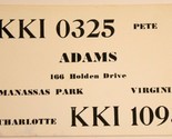 Vintage CB Ham radio Card KKI 0325 Manassas Park Virginia Daddy Warbucks - $4.94