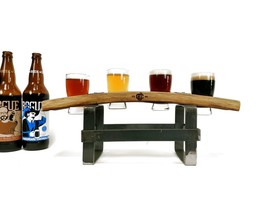 Barrel Stave and Steel Beer Flight with 4 Glasses - Safata - made from barrels - £111.08 GBP