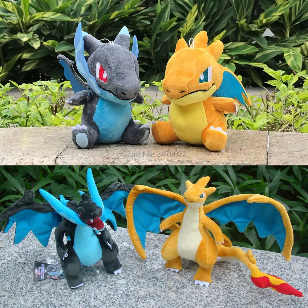 4 Styles Pokemon Plush Mega Q Shiny Charizard XY Blue &amp; Yellow Stuffed Toy Carto - £12.86 GBP