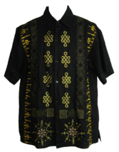 Royal Prestige Linen Button Up Black/Gold Embroidery Camp Shirt Men&#39;s Large - £19.54 GBP