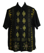 Royal Prestige Linen Button Up Black/Gold Embroidery Camp Shirt Men&#39;s Large - £19.63 GBP