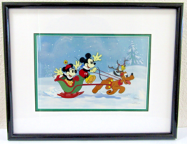 Mickey and Minnie Mouse &quot;Sleigh Ride&quot; Disney Sericel Framed Christmas COA  - £236.07 GBP