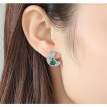 2.20Ct Simulated Green Emerald Moon Stud Earrings 14k White Gold Plated ... - £94.73 GBP