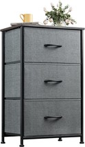 Wlive Nightstand With 3 Drawers, Fabric Dresser, Organizer Unit,, Dark Grey. - £35.27 GBP
