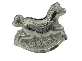 Vintage Rocking Horse Coin Money Bank Japan Silver Plated Bottom Plug Metal - $14.00