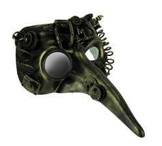 Steamzanni Metallic Gold Long Nose Steampunk Adult Costume Mask - £21.68 GBP