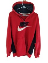 Nike Hoodie Pullover Mens L Red Zip Up Sweatshirt Swoosh Embroidered Chest Logo - £28.15 GBP