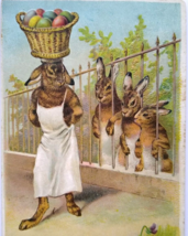 Easter Postcard Dressed Bunny Rabbit  Egg Basket On Head Humanized Fantasy BW - £20.69 GBP