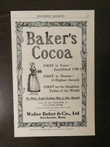 Vintage 1908 Baker&#39;s Cocoa Walker Baker &amp; Company Full Page Original Ad - £5.22 GBP