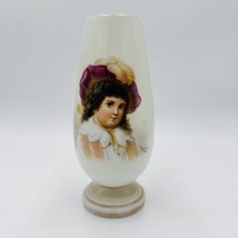 Bohemian Opaline Art Glass Vase Painted &amp; Signed Portrait 9in Antique - £111.40 GBP