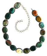 Native Agate & Sterling Silver Belt 17 Cabochons Handmade Chain & Bezels 38.5" - £305.92 GBP