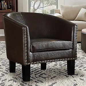 Kirkham Duilio Club Style Barrel Armchair For Living Room, Faux Leather,... - $272.99